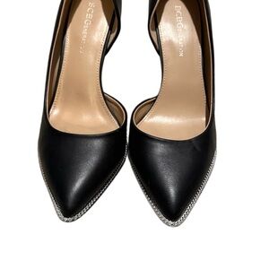 BCBGeneration Black Pointed-Toe D’Orsay Stiletto Pumps with Silver Trim